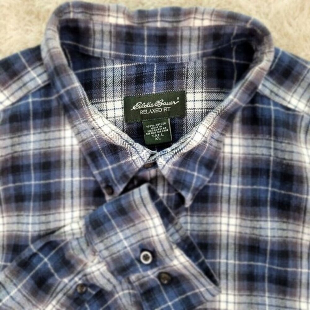 Eddie Bauer Button-Down Shirt Plaid Long Sleeve Big and Tall Mens Sz XLT Outdoor